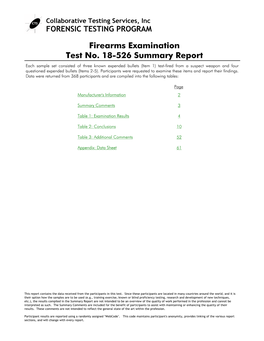 Firearms Examination Test No. 18-526 Summary Report