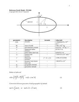 Reference Earth Model - WGS84 (Copyright 2002, David T