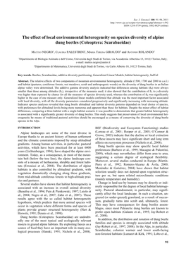 The Effect of Local Environmental Heterogeneity on Species Diversity of Alpine Dung Beetles (Coleoptera: Scarabaeidae)