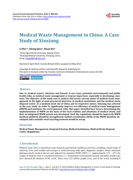 Medical Waste Management in China: a Case Study of Xinxiang