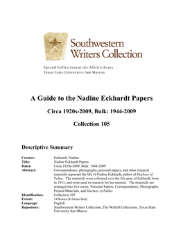 A Guide to the Nadine Eckhardt Papers