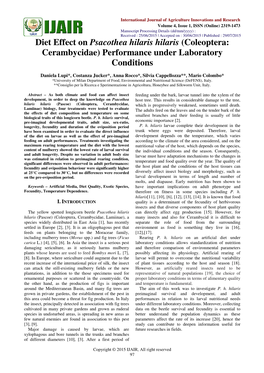 Psacothea Hilaris Hilaris (Coleoptera: Cerambycidae) Performance Under Laboratory Conditions