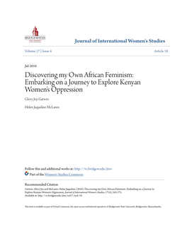 Discovering My Own African Feminism: Embarking on a Journey to Explore Kenyan Women's Oppression Glory Joy Gatwiri