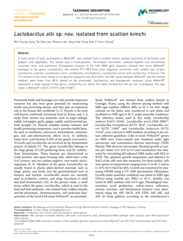 Lactobacillus Allii Sp. Nov. Isolated from Scallion Kimchi