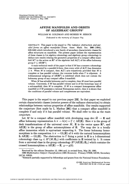 Affine Manifolds and Orbits of Algebraic Groups1 William M