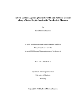 Growth and Nutrient Content Along a Water Depth Gradient in Two Prairie Marshes