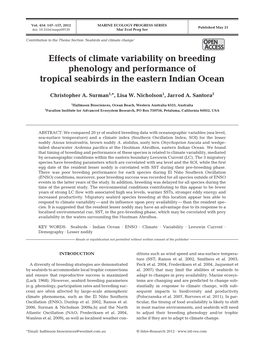 Effects of Climate Variability on Breeding Phenology and Performance of Tropical Seabirds in the Eastern Indian Ocean