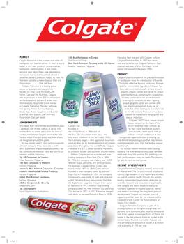 Colgate to Form Colgate-Palmolive Is the Number One Seller of the Financial Times Colgate-Palmolive-Peet