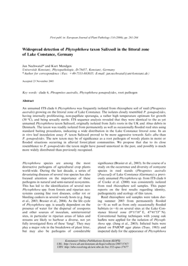 Widespread Detection of Phytophthora Taxon Salixsoil in the Littoral Zone of Lake Constance, Germany