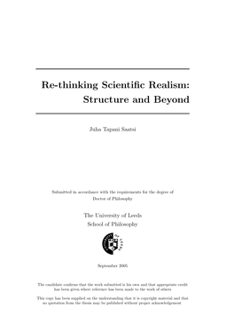 Re-Thinking Scientific Realism