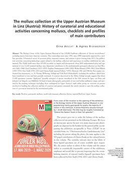 Austrian Museum in Linz (Austria): History of Curatorial and Educational Activities Concerning Molluscs, Checklists and Profiles of Main Contributers