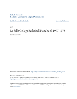 La Salle College Basketball Handbook 1977-1978 La Salle University