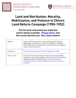 Morality, Mobilization, and Violence in China's Land Reform Campaign