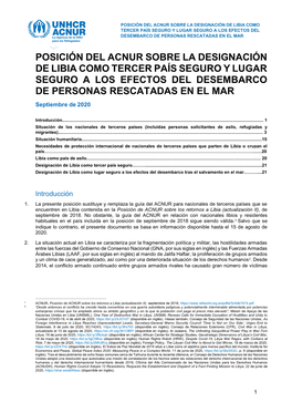 Posición Del Acnur Sobre La Designación De Libia Como Tercer País Seguro Y Lugar Seguro a Los Efectos Del Desembarco De Personas Rescatadas En El Mar