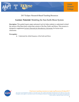 Lecture Tutorial: Modeling the Sun-Earth-Moon System