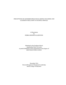 Perceptions of Gendered Practices Among Teachers and Leaders in Relation to School Morale