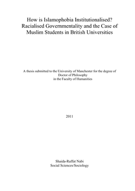 How Is Islamophobia Institutionalised? Racialised Governmentality and the Case of Muslim Students in British Universities