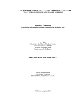 The Alberta Carbon Market: an Exploration of Alternative Policy Options Through Agent-Based Modeling