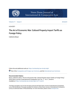 Cultural Property Import Tariffs As Foreign Policy