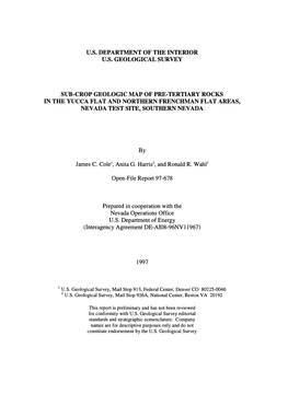 Sub-Crop Geologic Map of Pre-Tertiary Rocks in the Yucca Flat and Northern Frenchman Flat Areas, Nevada Test Site, Southern Nevada