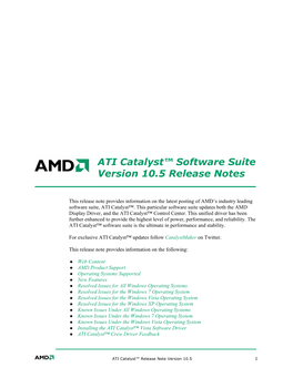 ATI Catalyst™ Software Suite Version 10.5 Release Notes