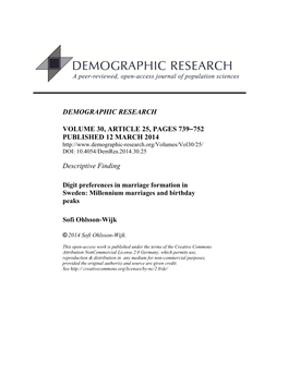 Digit Preferences in Marriage Formation in Sweden: Millennium Marriages and Birthday Peaks