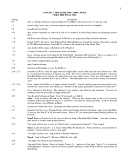 Geology 700 Landslides and Floods Field Trip Road Log