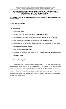 Periodic Report on the State of Conservation of Elephanta Caves, India, 2003