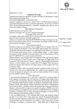 Repertorio N. 11133 Raccolta N. 4034 VERBALE DI GARA Manutenzione
