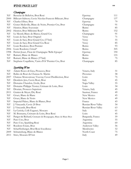 WINE PRICE LIST Champagne Sparkling Wine