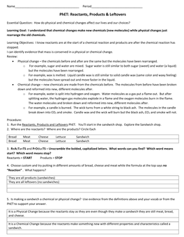 Phet: Reactants, Products & Leftovers