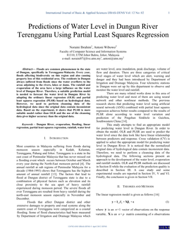 Predictions of Water Level in Dungun River Terengganu Using Partial Least Squares Regression