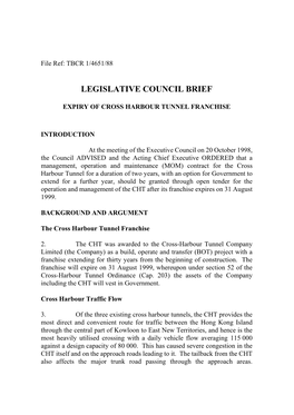 Expiry of Cross Harbour Tunnel Franchise