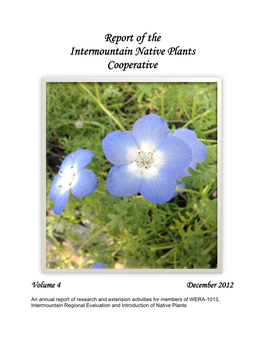 Report of the Intermountain Native Plants Cooperative