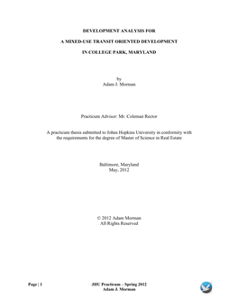 Development Analysis for a Mixed-Use Transit Oriented