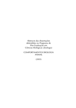 Abstracts Das Dissertações Defendidas No Programa De Pós-Graduação Em Ciências Biológicas (Zoologia)