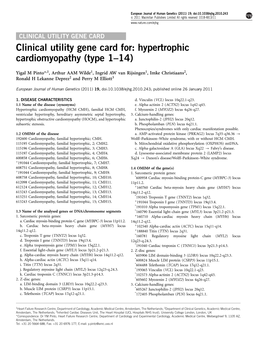 Hypertrophic Cardiomyopathy (Type 1–14)