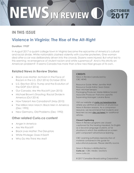 IN THIS ISSUE Violence in Virginia: the Rise of the Alt-Right