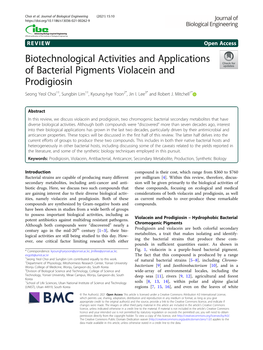 Biotechnological Activities and Applications of Bacterial Pigments Violacein and Prodigiosin Seong Yeol Choi1†, Sungbin Lim1†, Kyoung-Hye Yoon2*, Jin I