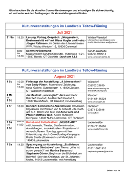 Veranstaltungskalender August Und September 2021