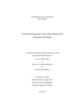 Virtue from Necessity in the Urban Waterworks of Roman Asia Minor