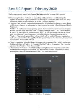 East SIG Report – February 2020