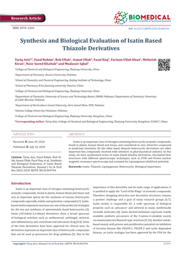 Synthesis and Biological Evaluation of Isatin Based Thiazole Derivatives