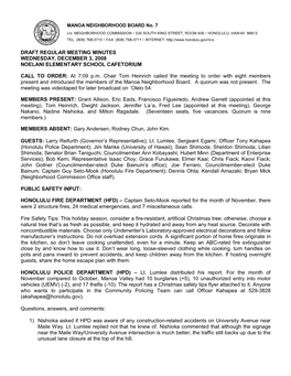 Draft Regular Meeting Minutes Wednesday, December 3, 2008 Noelani Elementary School Cafetorium