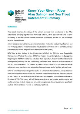 Know Your River – River Afan Salmon and Sea Trout Catchment Summary