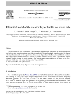 Ellipsoidal Model of the Rise of a Taylor Bubble in a Round Tube