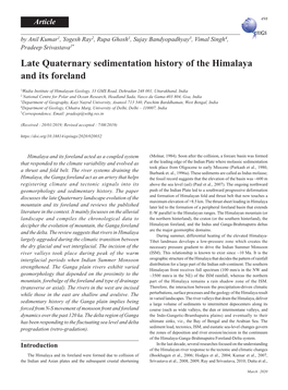 Late Quaternary Sedimentation History of the Himalaya and Its Foreland