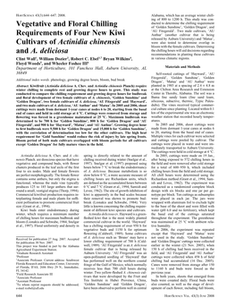 Vegetative and Floral Chilling Requirements of Four New Kiwi Cultivars of Actinidia Chinensis and A. Deliciosa