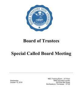 Board of Trustees Special Called Board Meeting