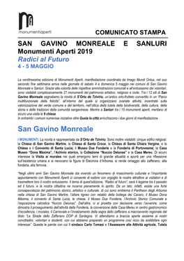 SAN GAVINO MONREALE E SANLURI Monumenti Aperti 2019 Radici Al Futuro 4 - 5 MAGGIO